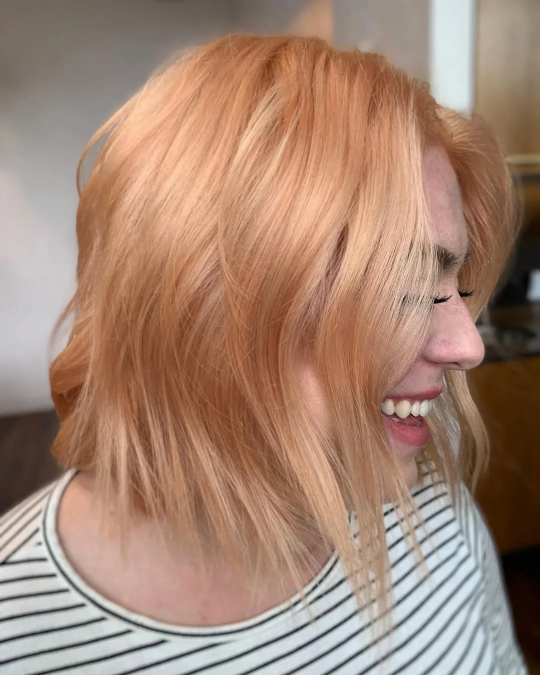 soft summer apricot blonde hair color 2026 Peach Apricot Bob with Fresh Summer Texture