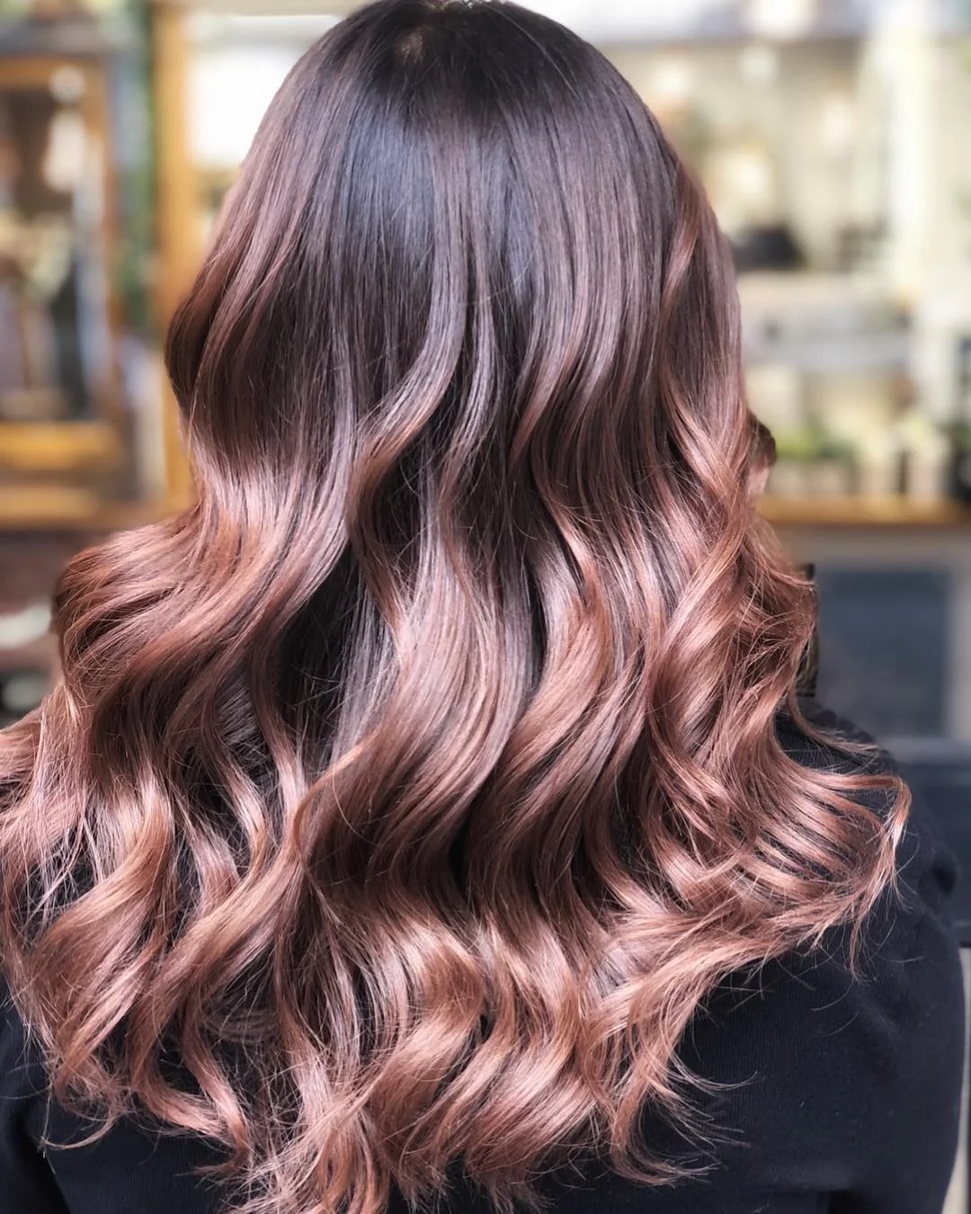 soft summer rose brunette hair color 2026 Dimensional Rose Balayage With Deep Brunette Roots