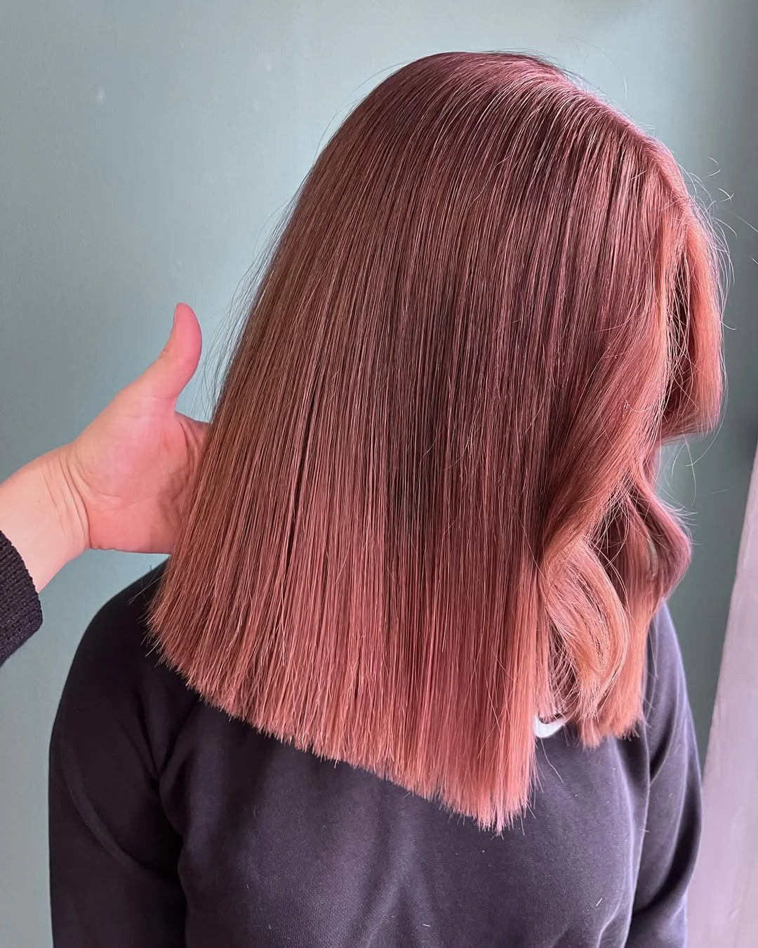 soft summer rose brunette hair color 2026 Muted Rose Blunt Cut With Silky Finish