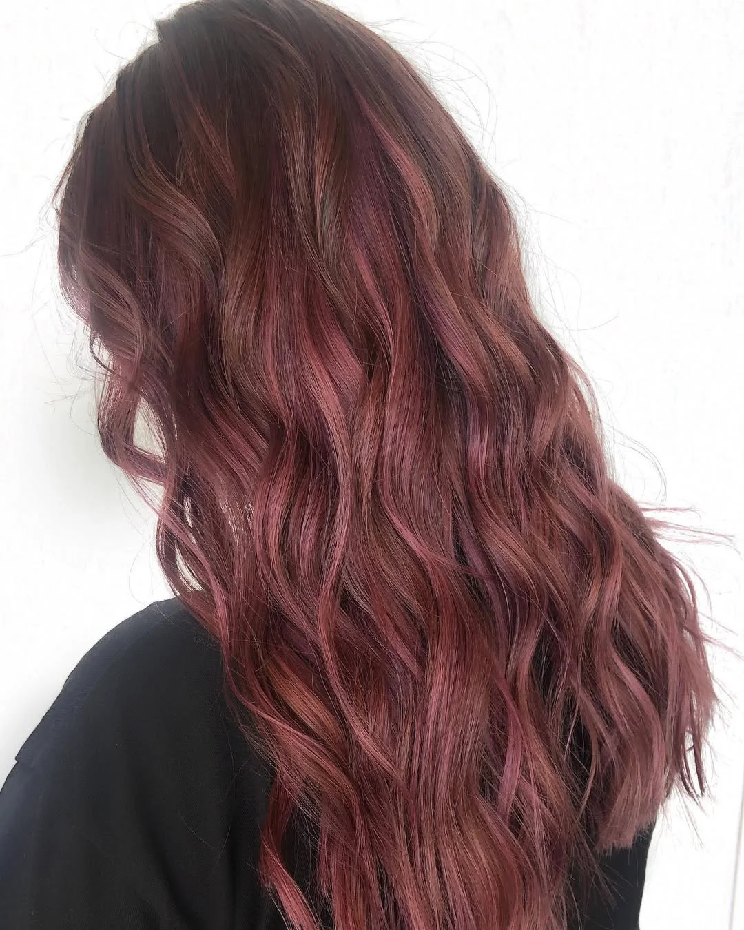 soft summer rose brunette hair color 2026 Muted Berry Rose Brunette With Soft Texture