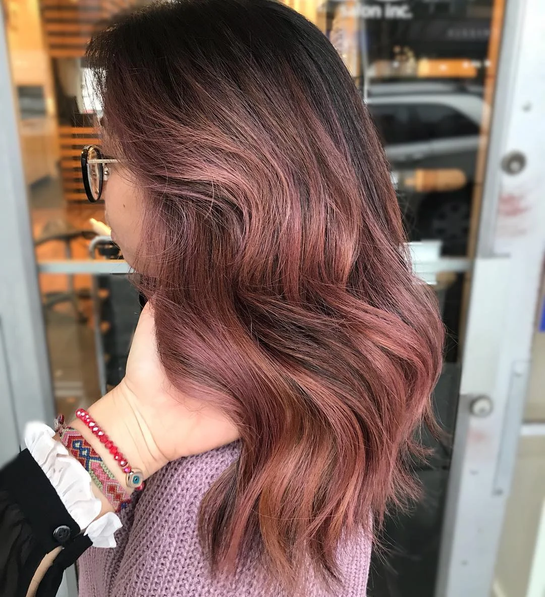 soft summer rose brunette hair color 2026 Muted Rose Waves With Dimensional Brunette Depth