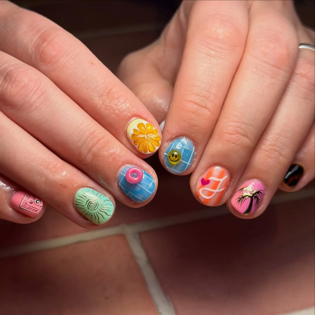 summer beach nails 2026 Playful Mismatched Beach Nails Full Of Vacation Personality