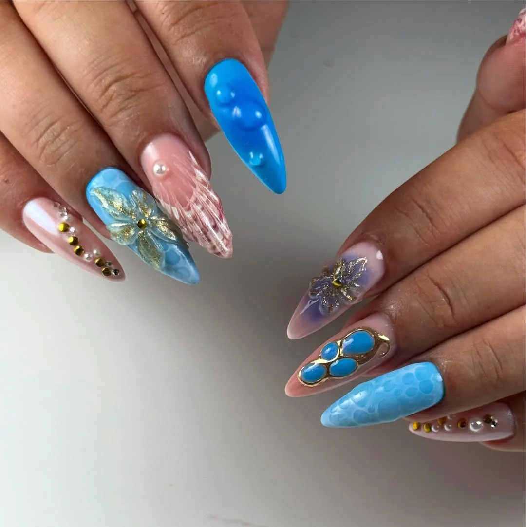 summer beach nails 2026 Ocean Fantasy Stiletto Nails With Sculpted Mermaid Details
