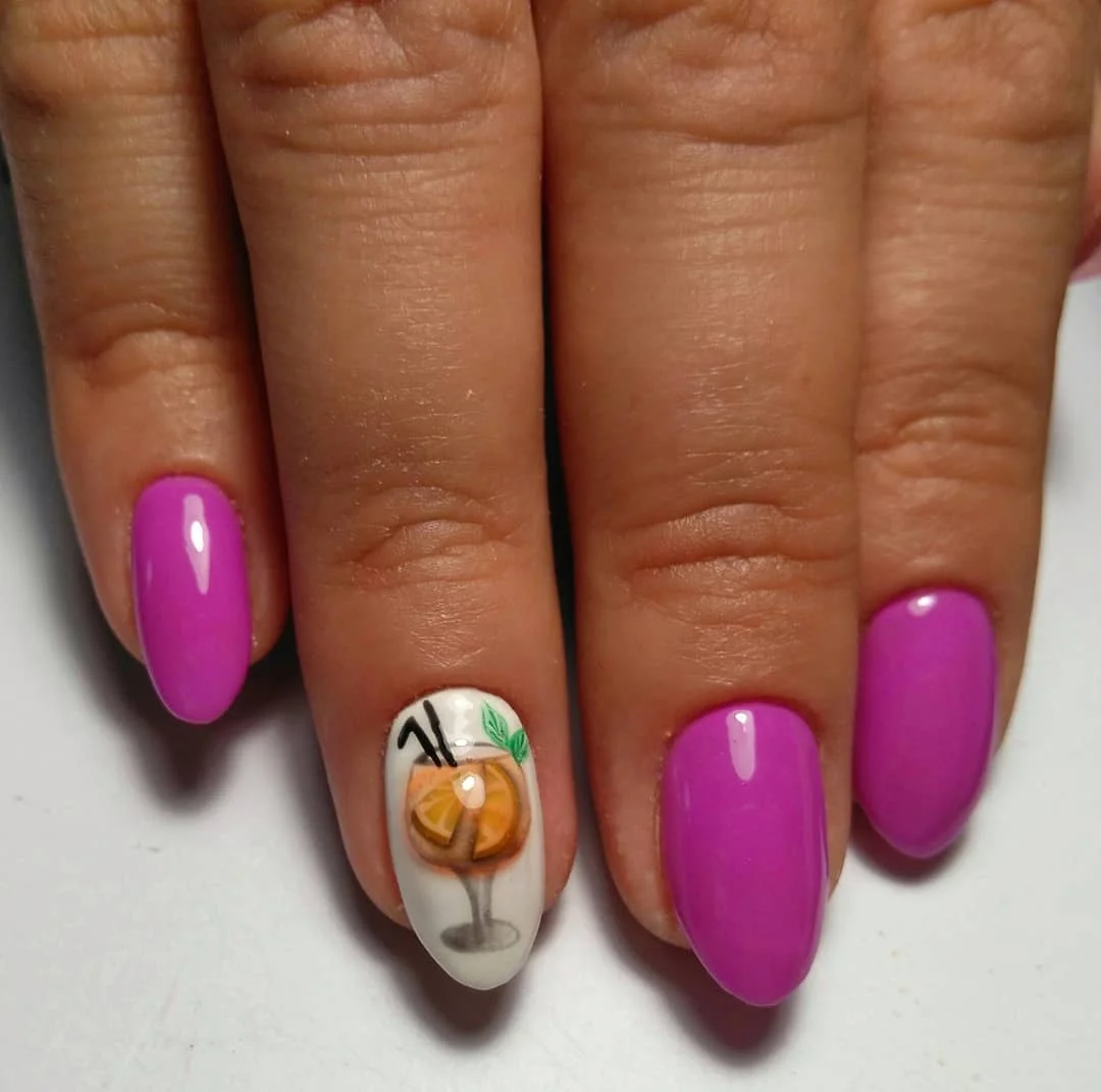 summer beach nails 2026 Cocktail-Inspired Purple Nails With Playful Vacation Charm