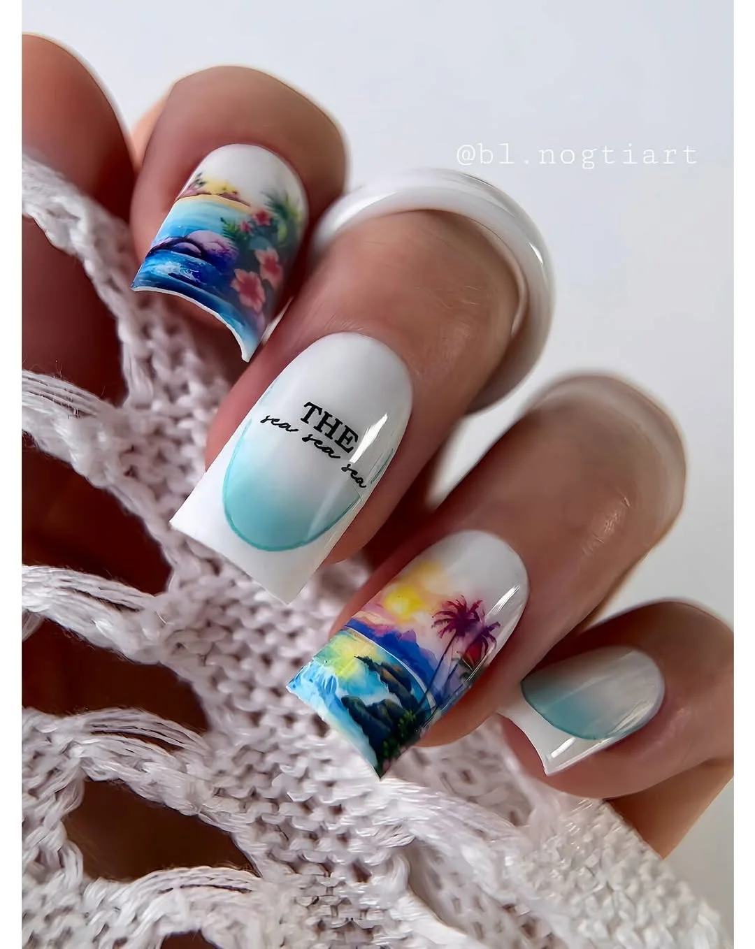summer beach nails 2026 Sunset Beach Scene Nails With Tiny Coastal Artwork