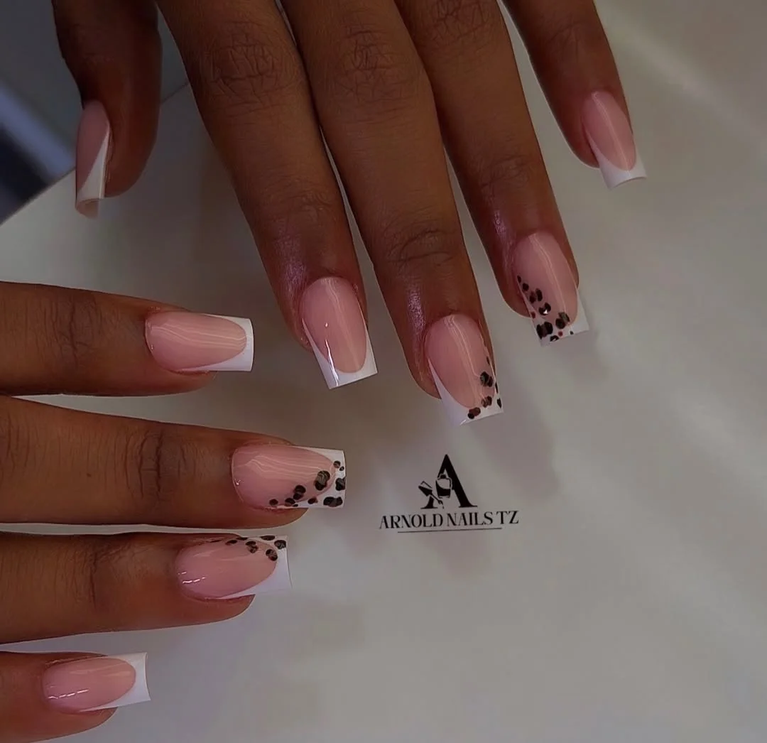 summer beach nails 2026 Classic French Beach Nails With Minimal Leopard Accents