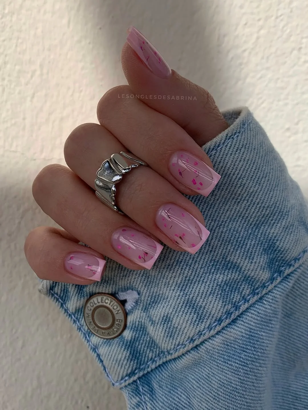 Summer French nails ideas 2026 Soft Pink French Nails With Minimal Cherry Blossom Details
