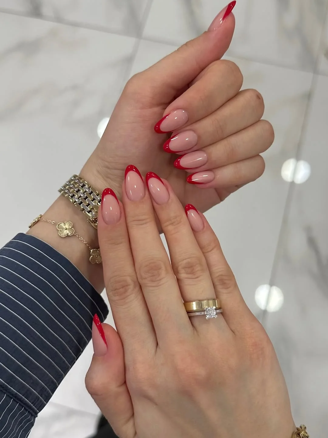 Summer French nails ideas 2026 Glossy Red French Nails With Elegant Almond Shape