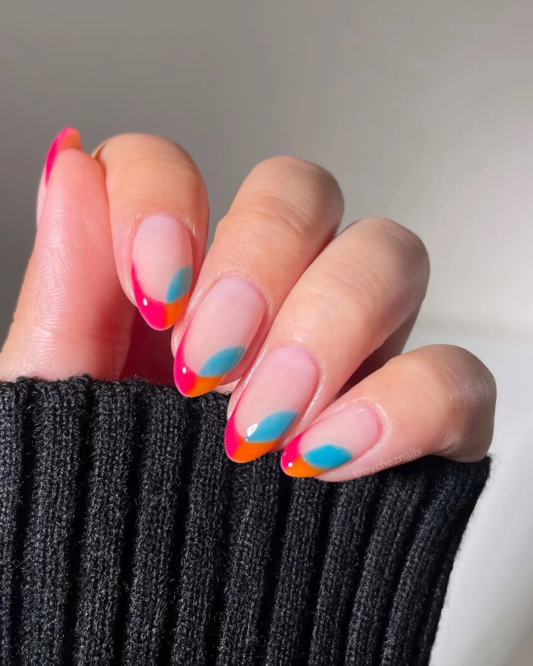 Summer French nails ideas 2026 Color Block French Nails With Modern Retro Energy