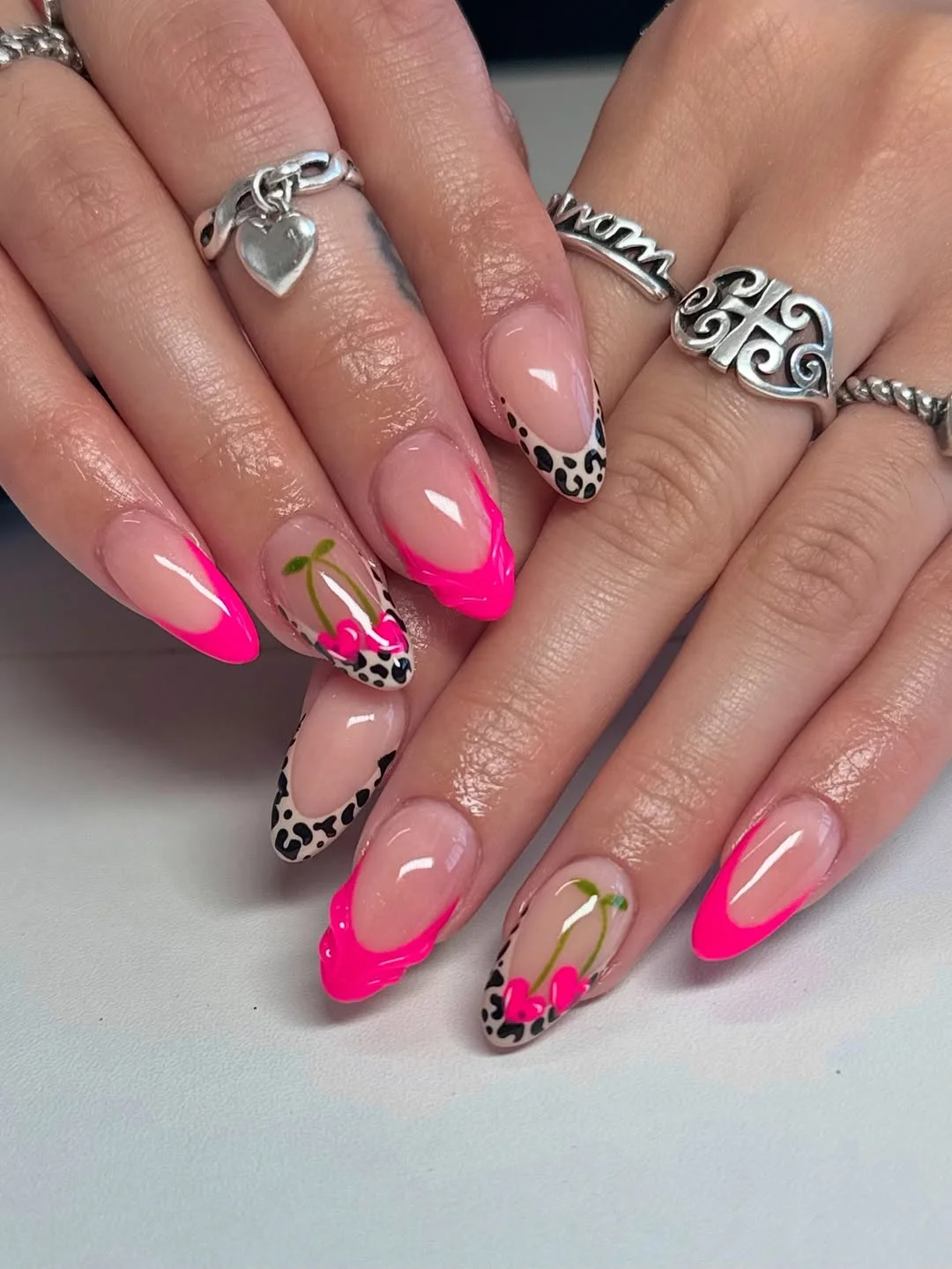 summer french tip nails 2026 Hot Pink Cherry French Tips With Wild Summer Energy