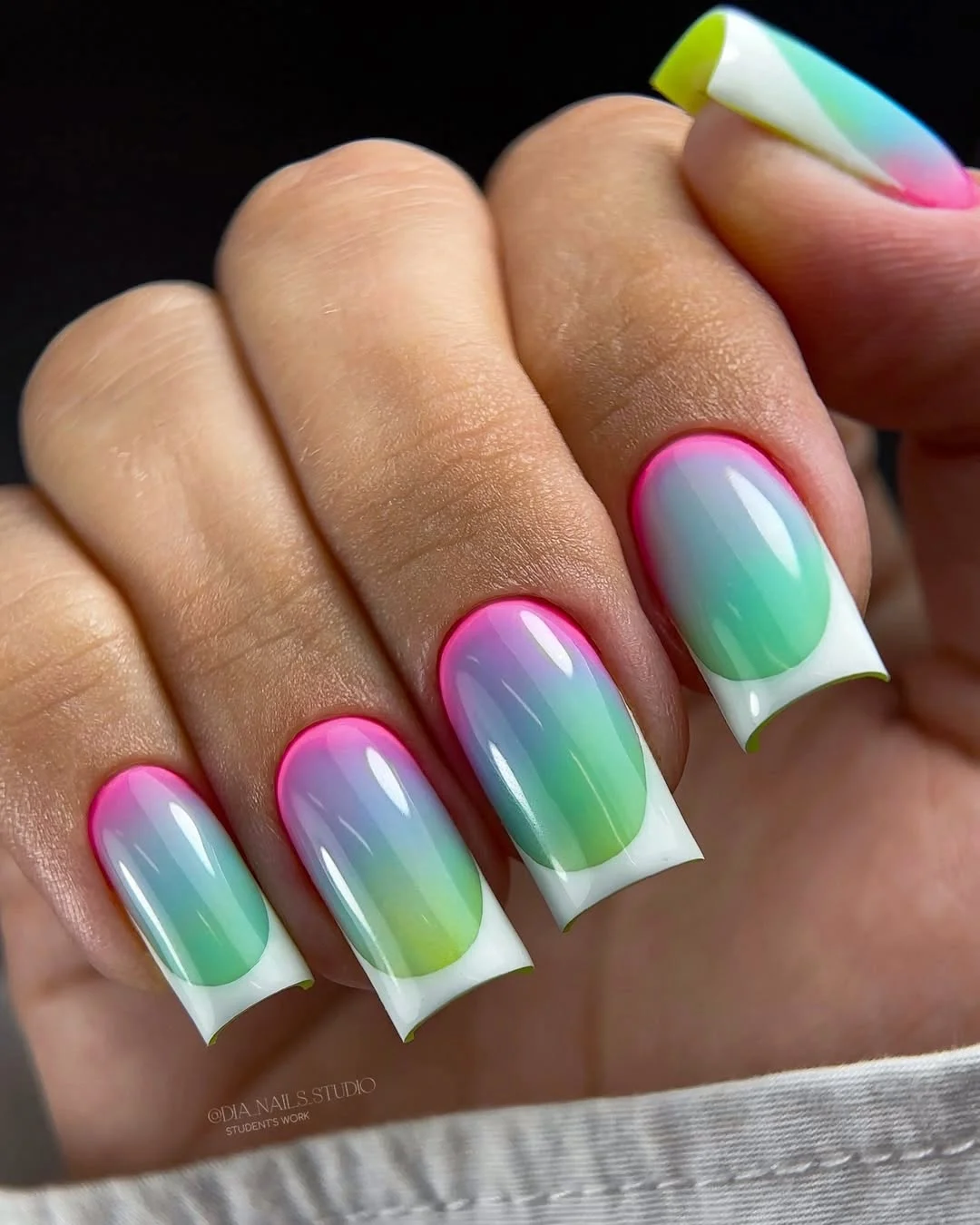 summer french tip nails 2026 Neon Aura French Tips With Tropical Summer Color