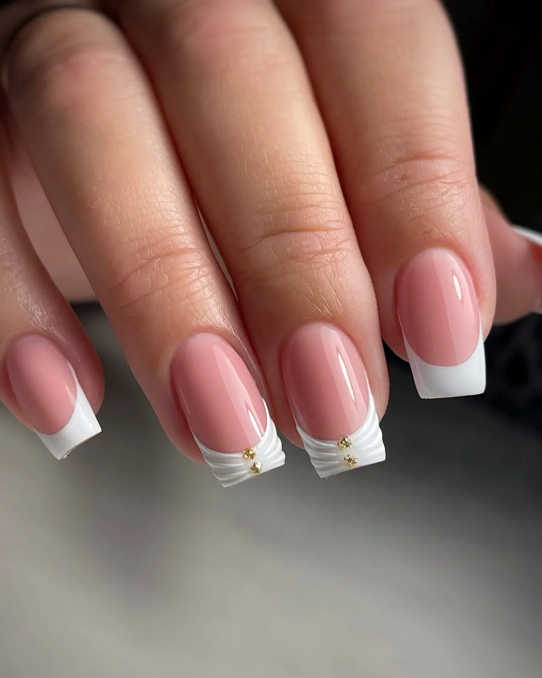 summer french tip nails 2026 Classic White French Tips With Sculpted Wave Details