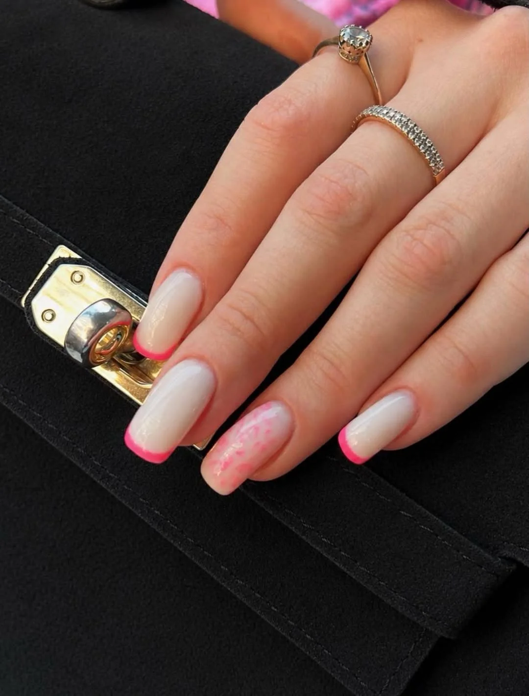 summer french tip nails 2026 Soft Milky Nails With Neon Pink French Edges