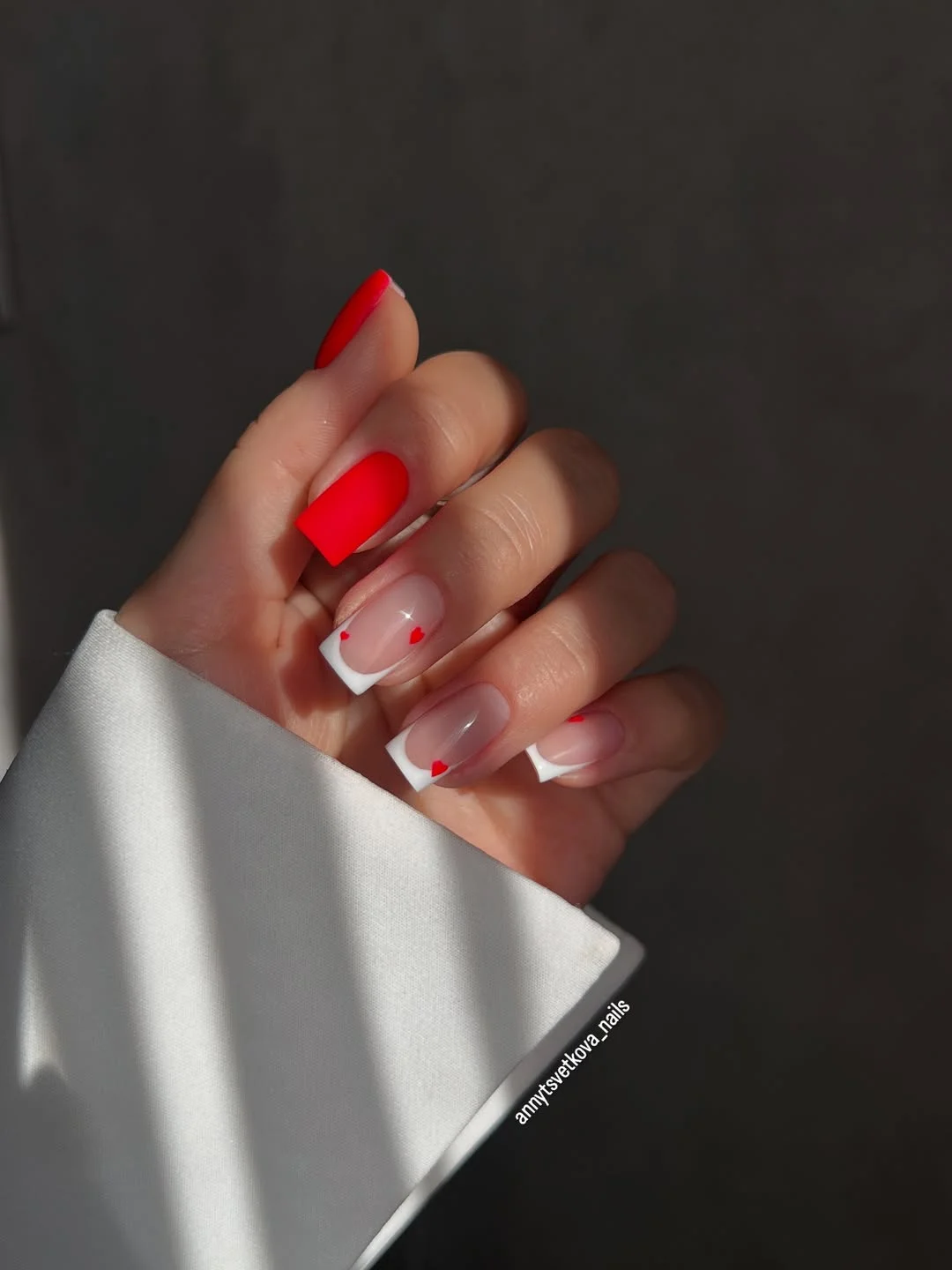 summer french tip nails 2026 Minimal Red Heart French Tips That Feel Flirty And Clean