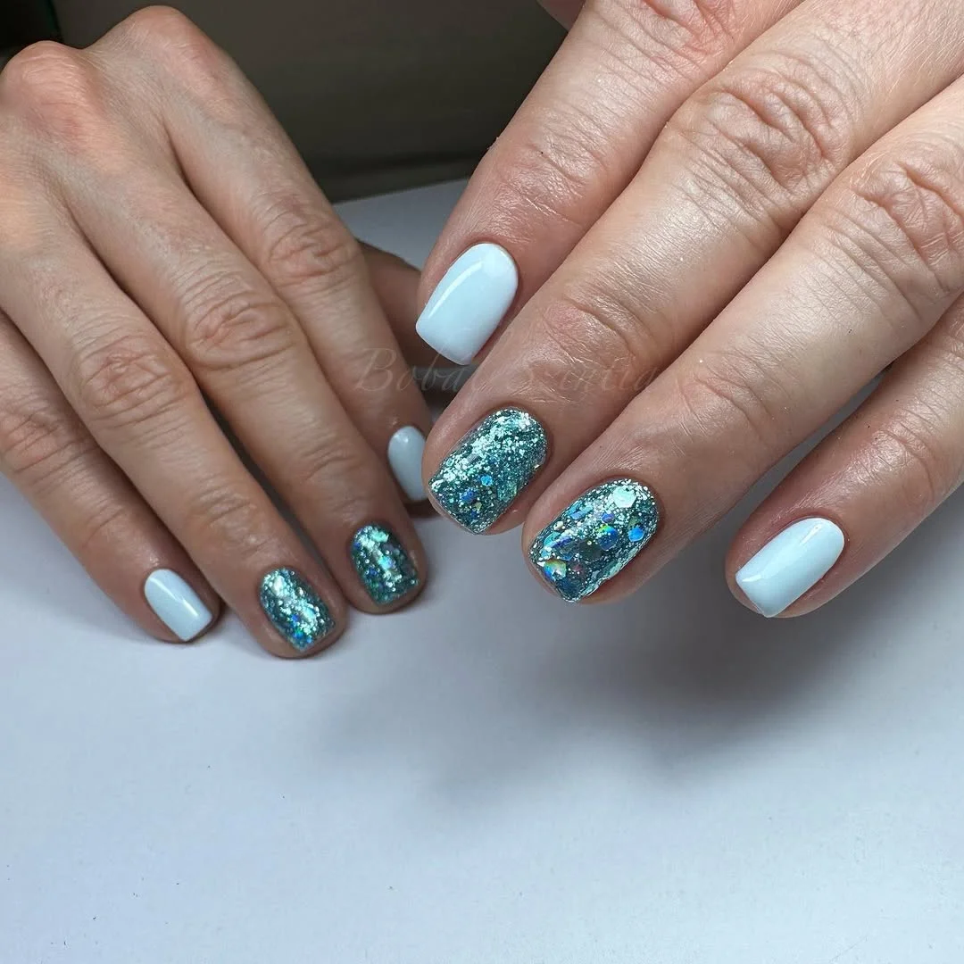 summer glitter nails 2026 Ocean Blue Glitter Nails With Refreshing Coastal Vibes