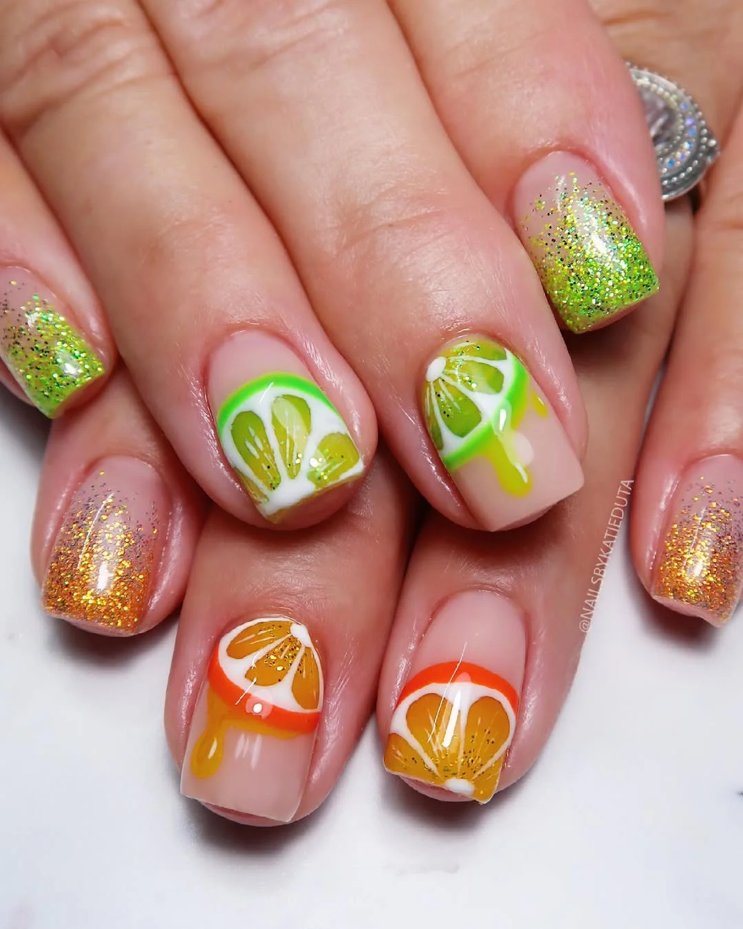 summer glitter nails 2026 Citrus Fruit Glitter Nails Bursting With Summer Flavor