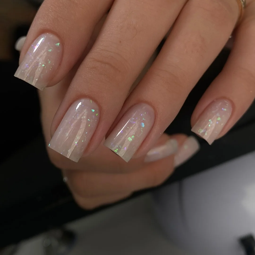 summer glitter nails 2026 Milky White Iridescent Nails With Ethereal Shine