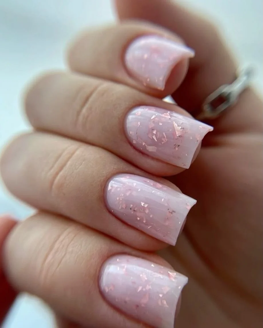 summer glitter nails 2026 Blush Pink Glitter Nails With A Delicate Romantic Finish