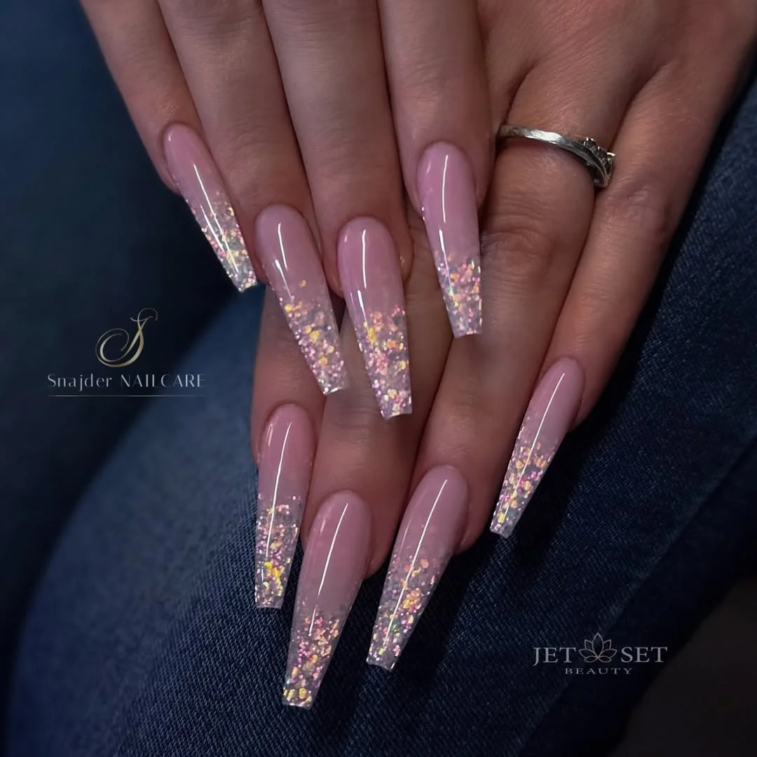 summer glitter nails 2026 Elegant Pink Glitter Fade For Modern Glamour