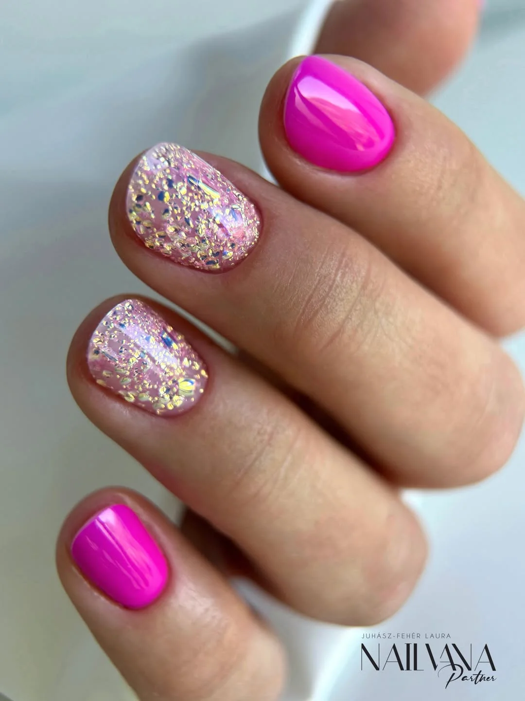 summer glitter nails 2026 Short Neon Pink Glitter Nails With Maximum Personality