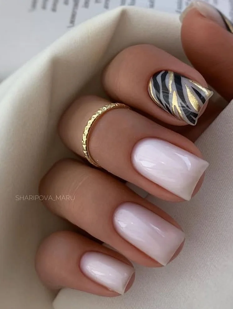 21 summer manicure color ideas 2026 Milky White Nails With Metallic Zebra Accents