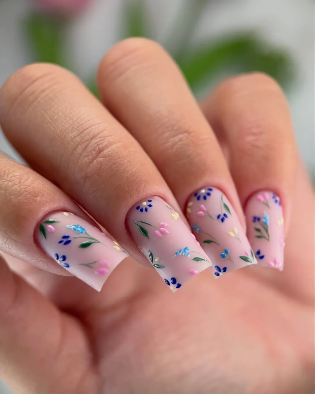 21 summer manicure color ideas 2026 Delicate Wildflower Nails With Sheer Pink Bases