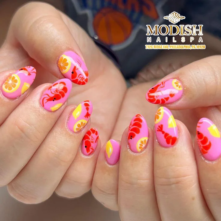 summer nail art 2026 Hot Pink Lobster Nails With Playful Coastal Energy