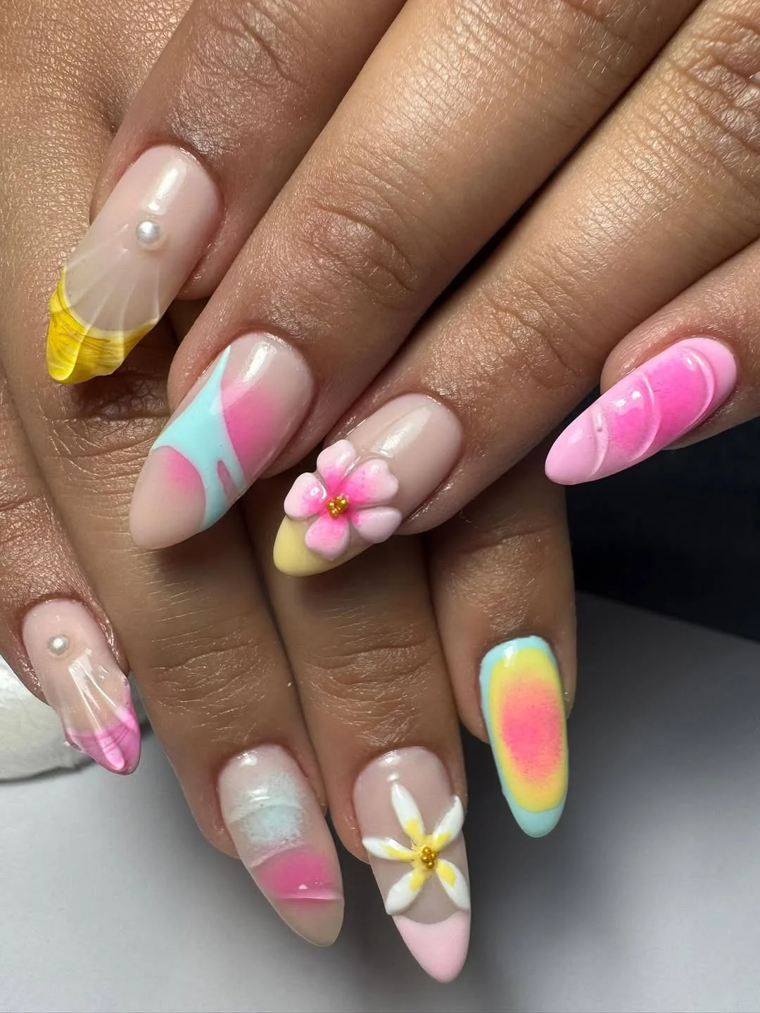 summer nail art 2026 Pastel Tropical Nails With Soft 3D Flower Details