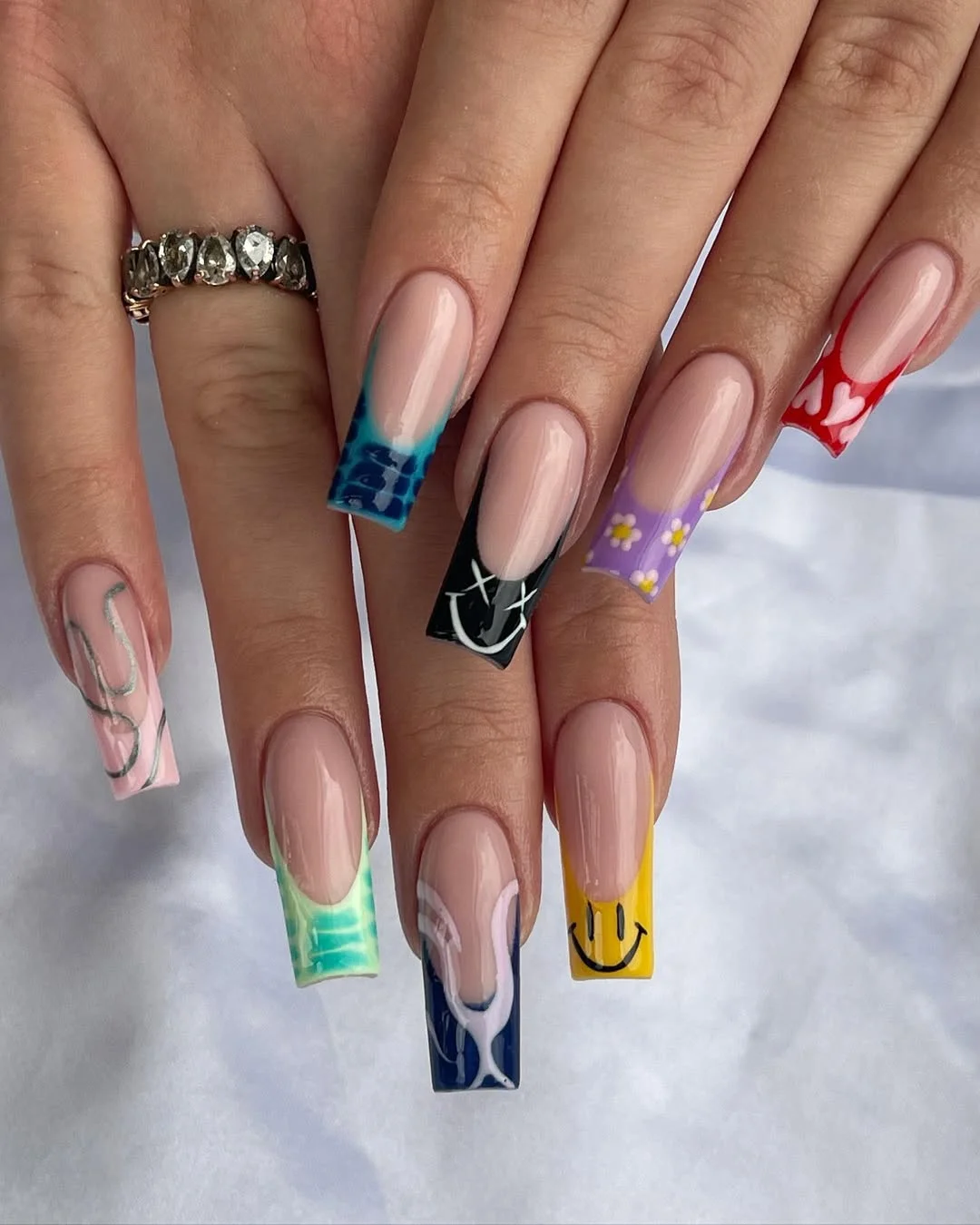 summer nail art 2026 Mixed French Tip Art With Playful Color Pop Details