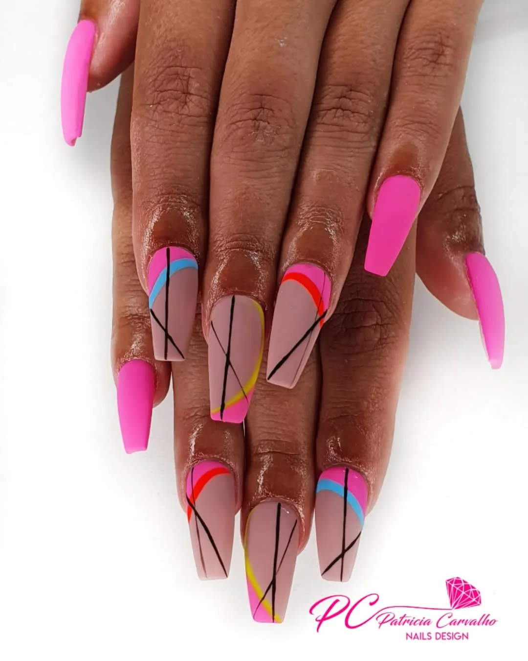 23 Summer nail art ideas 2026 Graphic Pink Line Nails With Modern Abstract Energy