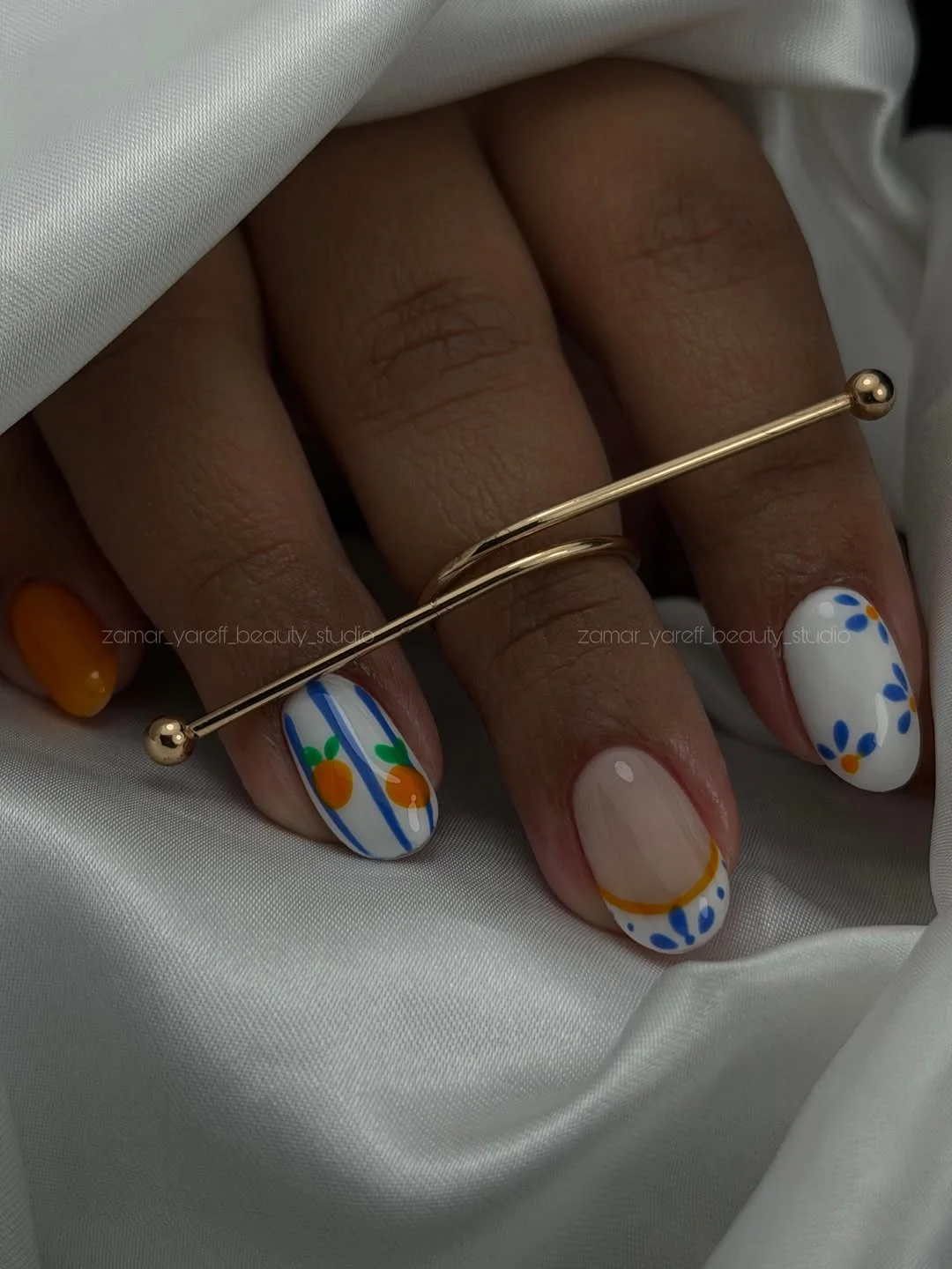 23 Summer nail art ideas 2026 Mediterranean Citrus Nails With European Summer Charm