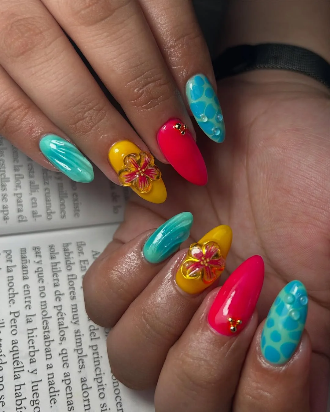 23 Summer nail art ideas 2026 Tropical Bright Nails With Glossy Island Colors