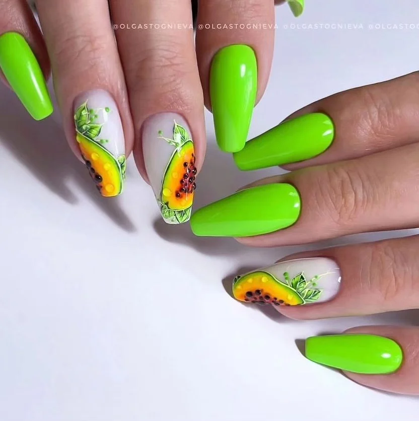24 summer nail colors 2026 Lime Green Tropical Fruit Nails That Feel Like a Vacation Mood Board