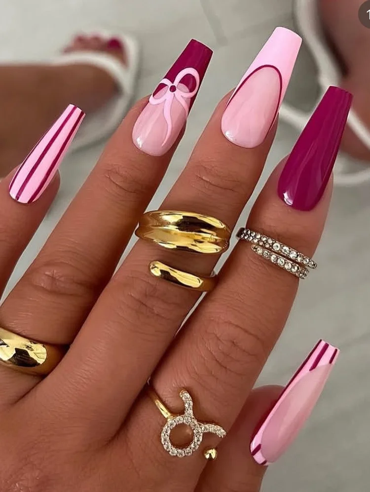 20 summer nails ballerina shape 2026 Pink Bow Details Meet Modern Ballerina Glamour