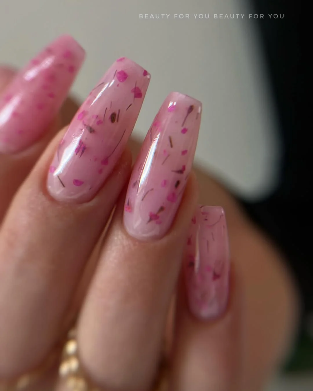 20 summer nails ballerina shape 2026 Pressed Flower Pink Nails with a Soft Botanical Touch