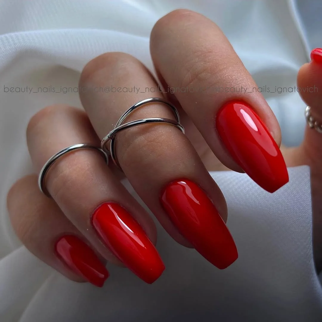 20 summer nails ballerina shape 2026 Bold Red Nails That Never Go Out of Style