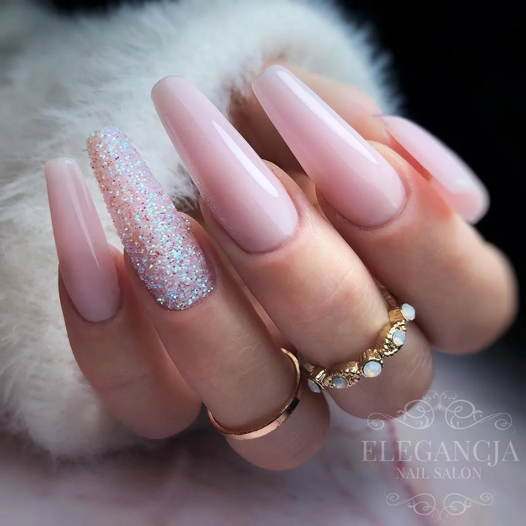 20 summer nails ballerina shape 2026 Soft Pink Ombre Nails with a Touch of Sparkle
