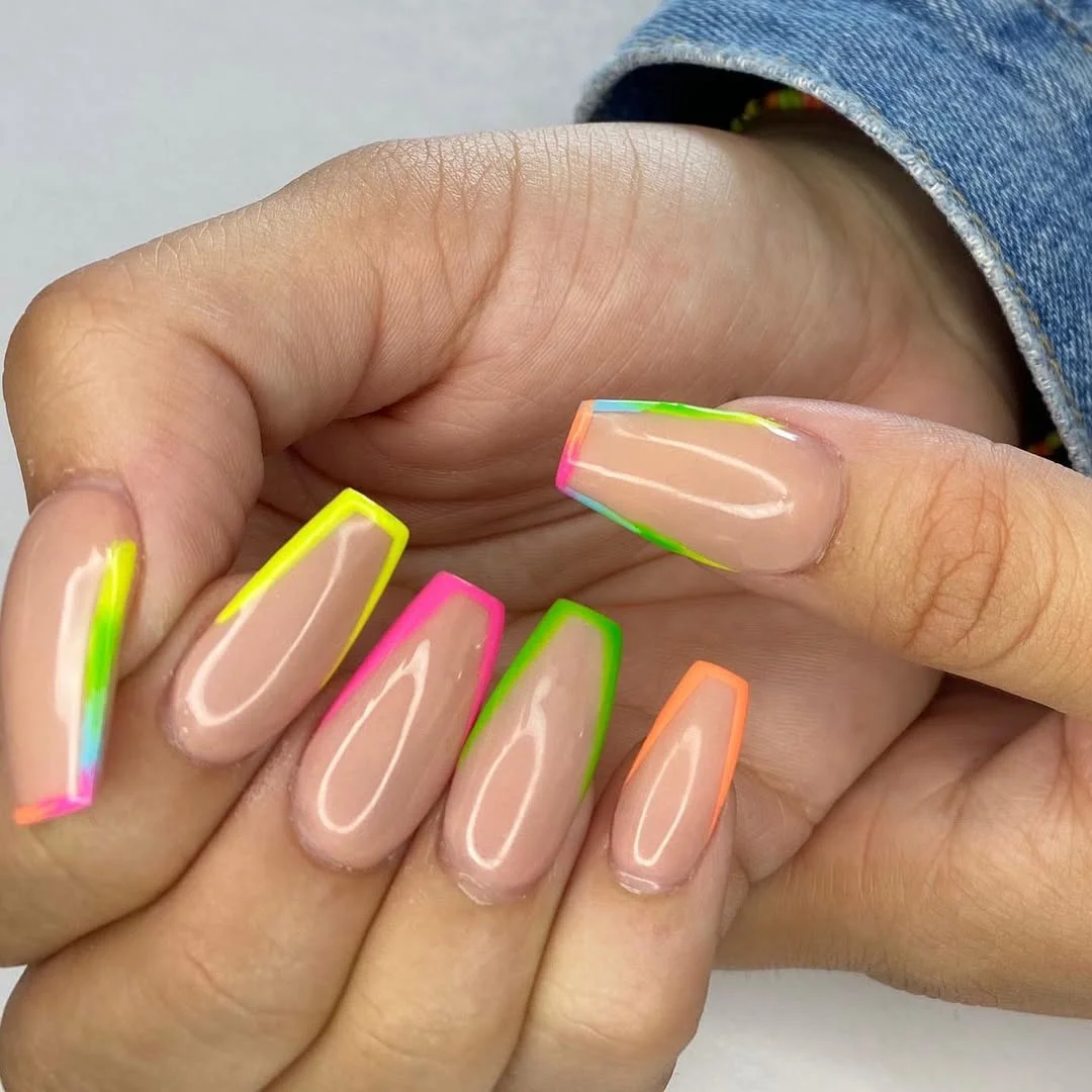 20 summer nails ballerina shape 2026 Neon French Tips That Capture Summer Energy