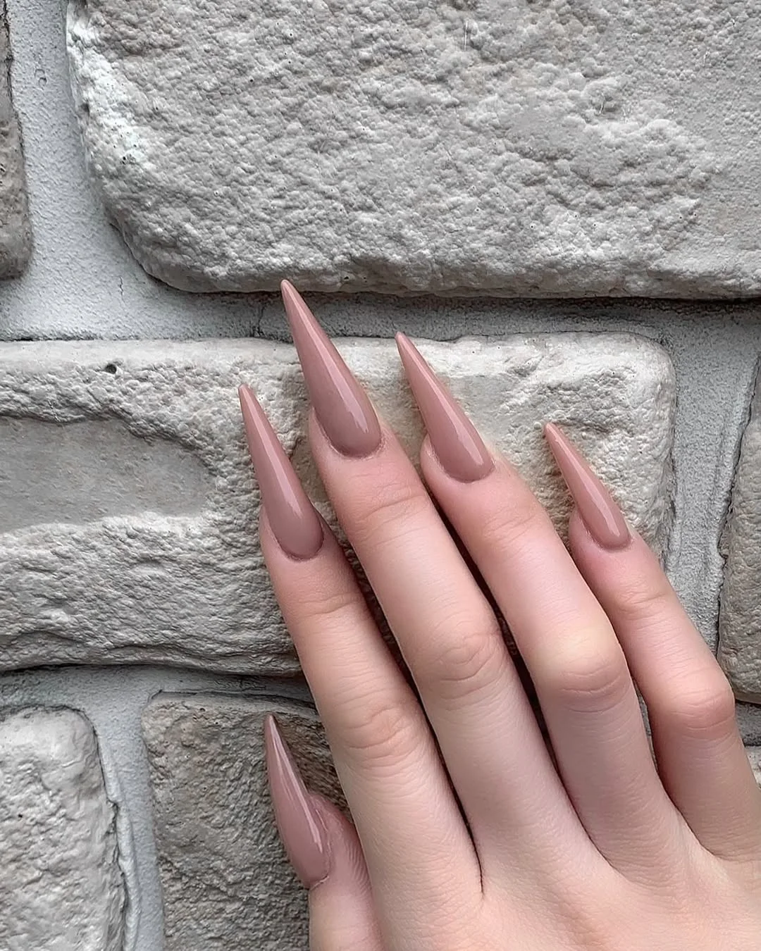 23 summer nails one color 2026 Soft Taupe Stiletto Nails with Quiet Luxury Energy