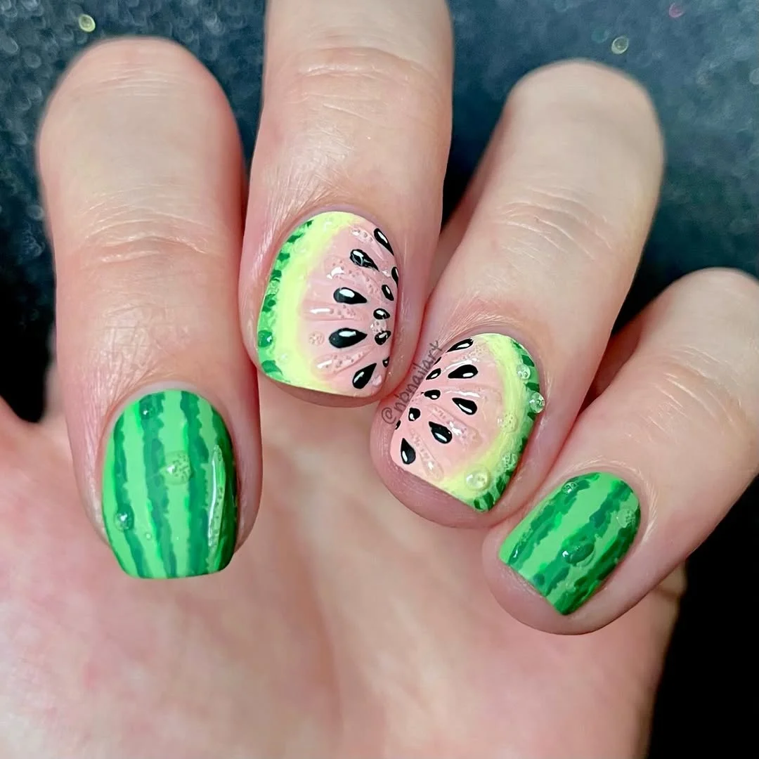 24 summer nails watermelon 2026 Realistic Watermelon Slice Nails With Juicy Detail