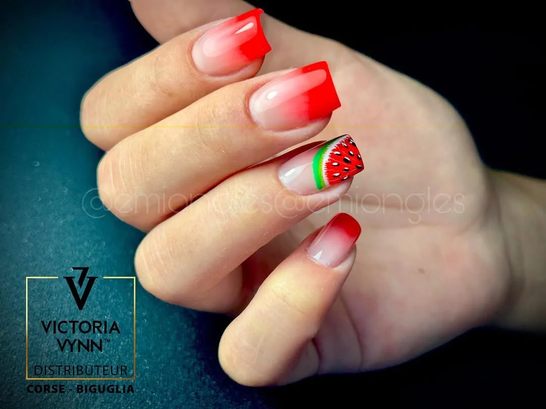 24 summer nails watermelon 2026 Watermelon French Fade Nails With a Modern Twist