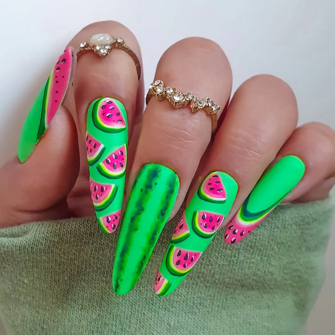 24 summer nails watermelon 2026 Neon Watermelon Art That Steals the Spotlight