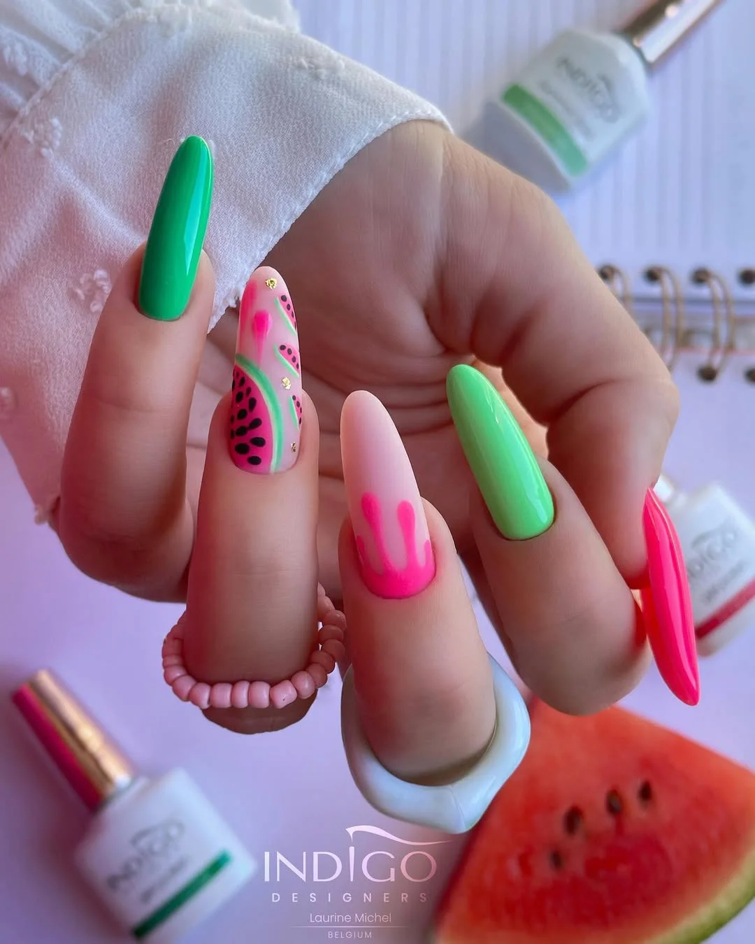 24 summer nails watermelon 2026 Watermelon Drip Nails With Playful Summer Artwork