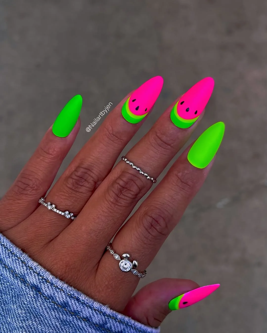 24 summer nails watermelon 2026 Neon Watermelon Accent Nails That Glow From Across the Room