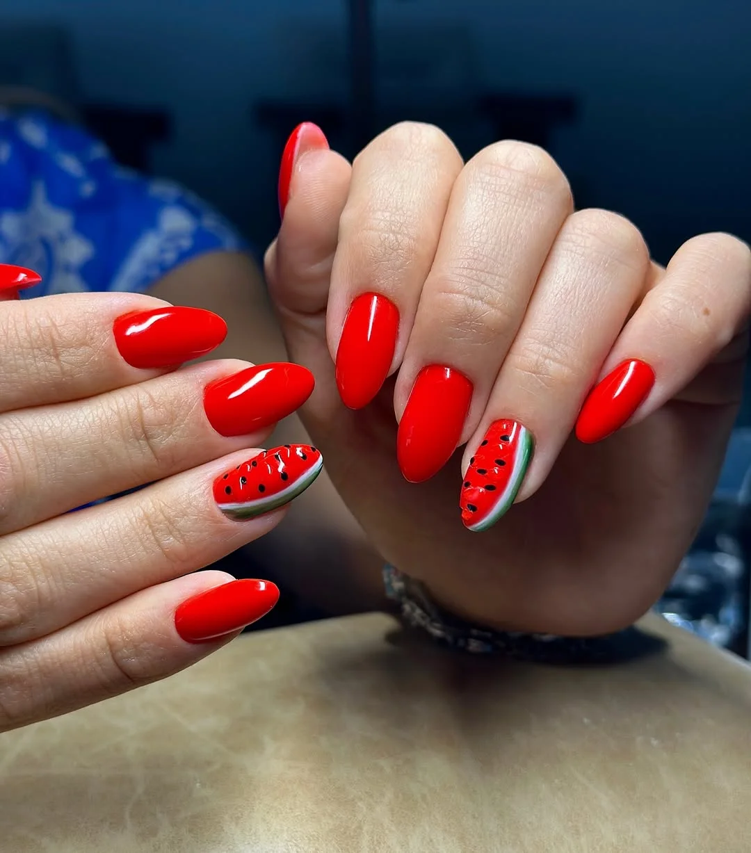 24 summer nails watermelon 2026 Bold Red Watermelon Accent Nails With Classic Summer Energy