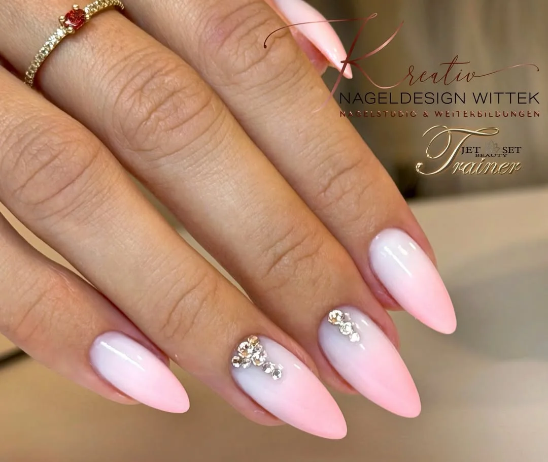 22 summer ombre nails 2026 soft blush ombre with crystal accents