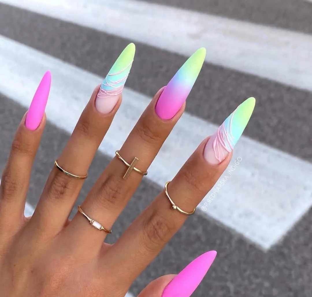 22 summer ombre nails 2026 neon rainbow ombre that feels straight out of vacation season