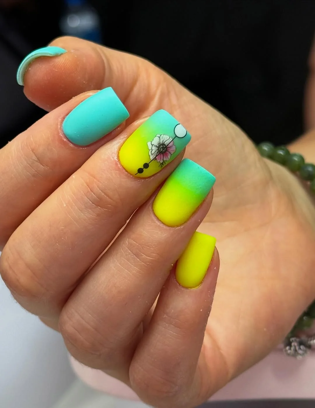 22 summer ombre nails 2026 neon lime and aqua ombre with matte finish
