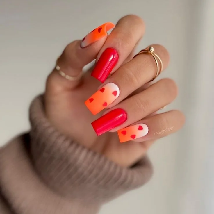 22 summer ombre nails 2026 juicy neon ombre with tiny heart details