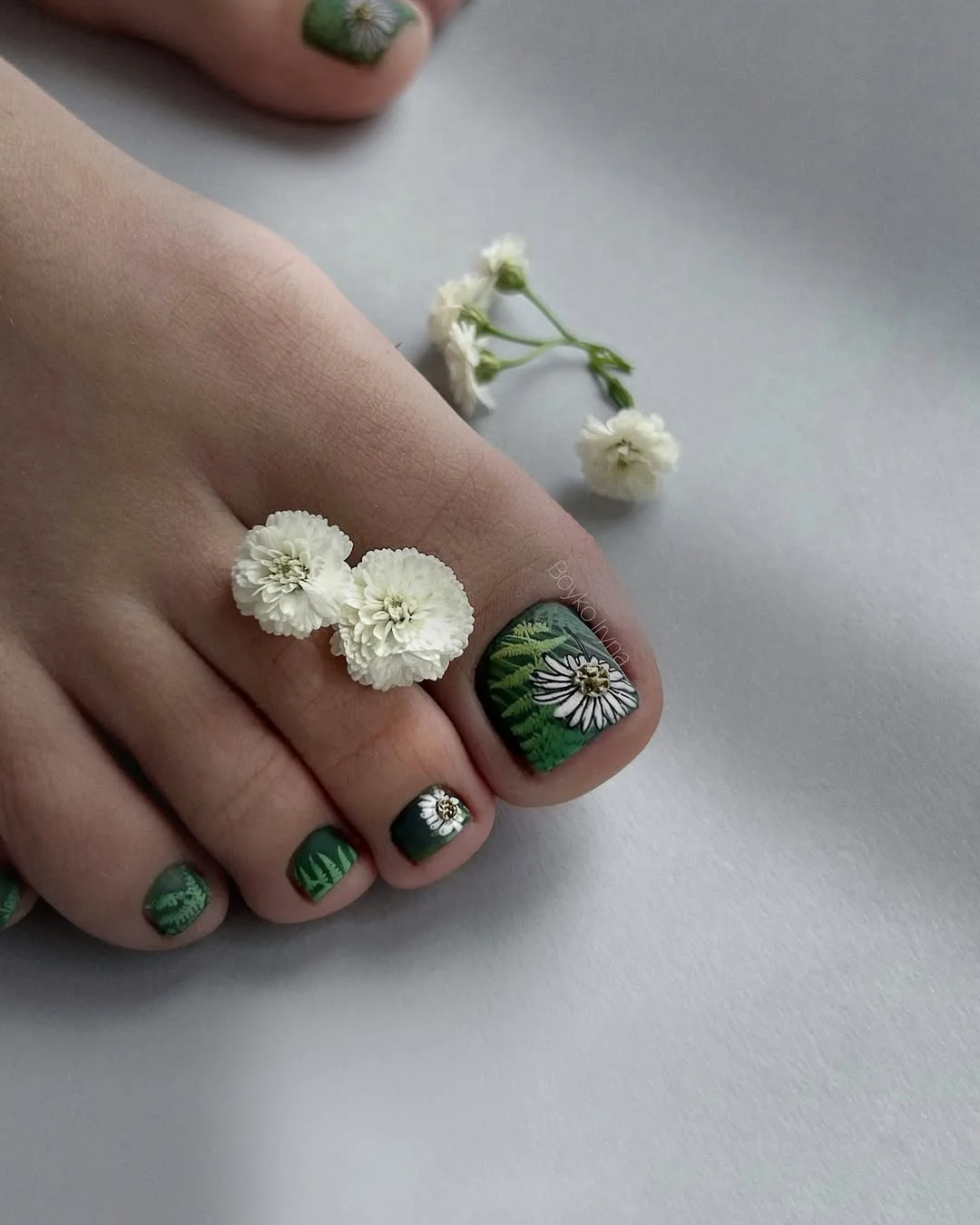 summer pedicure colors 2026 Botanical Green Pedicure Inspired by Fresh Summer Gardens
